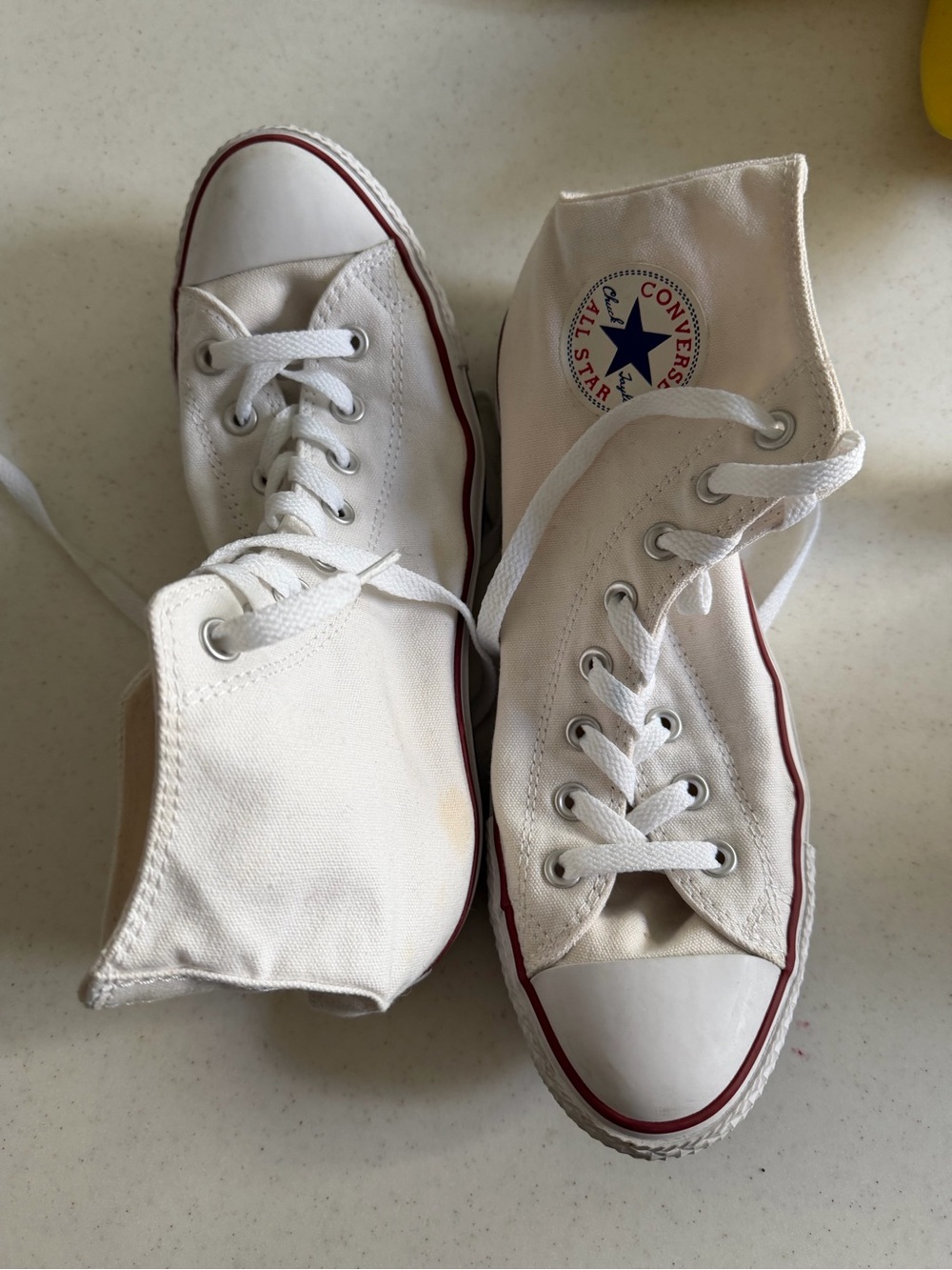 Converse High Top Canvas Sneakers - White with Red Trim